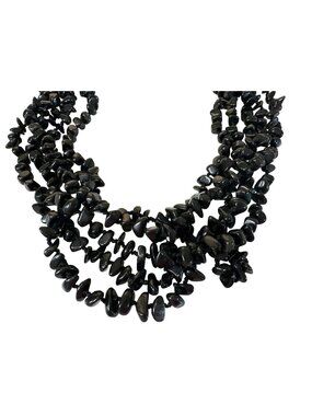 Black Multi-Strand Chunky Beaded Necklace Loop Closure Approx. 18" Boho